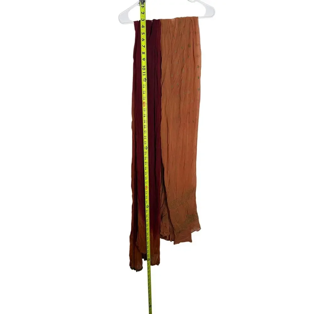 Woman Lot 2 Dupatta Scarves Maroon Orange Crinkled Chiffon Ethnic Wrap Size OS